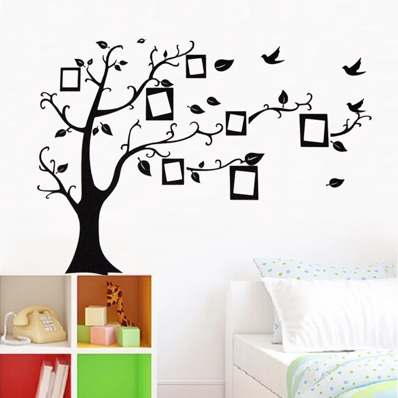 

Фоторамки Дерево Птицы настенные наклейки для ТВ фон гостиная спальня домашний декор Diy ПВХ настенные наклейки роспись искусство
