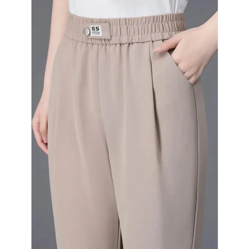 High Waist Summer Fashion Women Ankle-length Pencil Trousers New Spodnie Oversize 5xl Sweatpants Casual Ice Slik Harem Pants