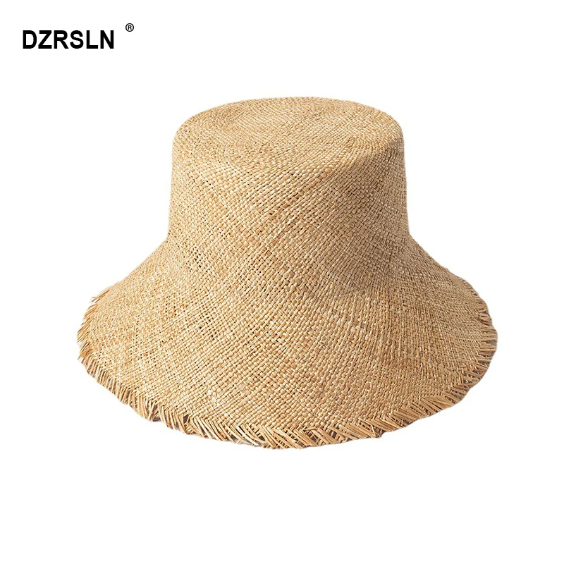 

Summer New Fashion Casual Flat-top Woolen Baocao Bucket Hat women's Outdoor Travel Sun-proof Sun-shading Straw Hat Fashion