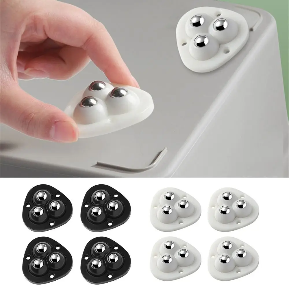 Self Adhesive Pulley Universal Wheel 4Pcs 3 Beads Pulley Mute Ball for Household Storage Box Cupboard Mobile Base self adhesive rollers self adhesive wheels sticky pulley wheels