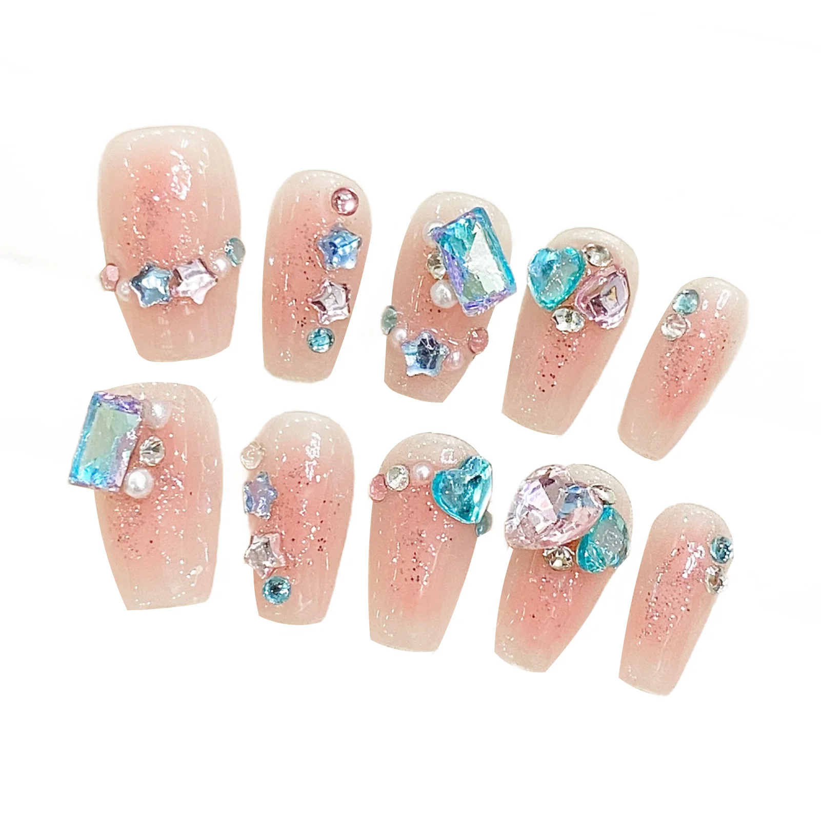 

Salon Fake Nails Press on Nails Handmade False Nails with Rhinestones Design for Hot Girl Dress Matching