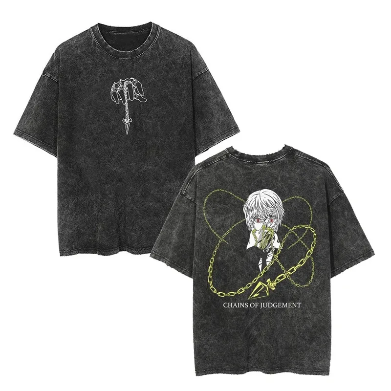 

Vintage Washed Cotton T-shirt Anime Graphic Tees TShirts for Men Women Summer Short Sleeve Crewneck Tops Oversized Streetwear