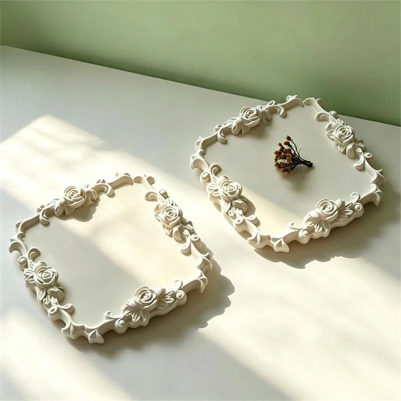 장미꽃 모양 석고 트레이 홈 데코 실리콘 몰드 향기로운 석고 DIY 쥬얼리 보관 트레이 에폭시 레진 몰드