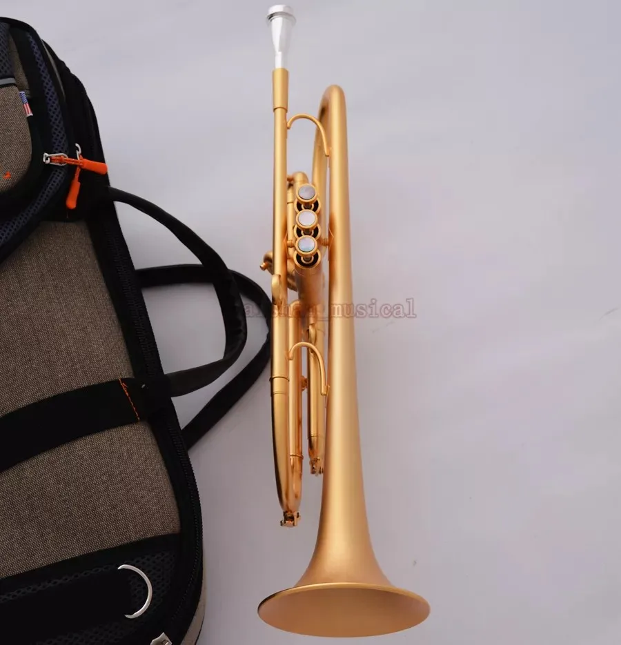 Professional Satin Gold Bb Trumpet Horn Monel Piston Pro. Case