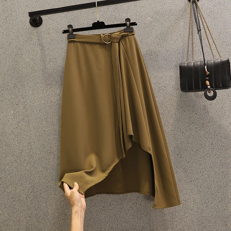 

Black Green Long Irregular Elegant High-Waisted Women'S Spring Autumn Winter Skirts Korean Style Fashion 2022 Harajuku Clothes