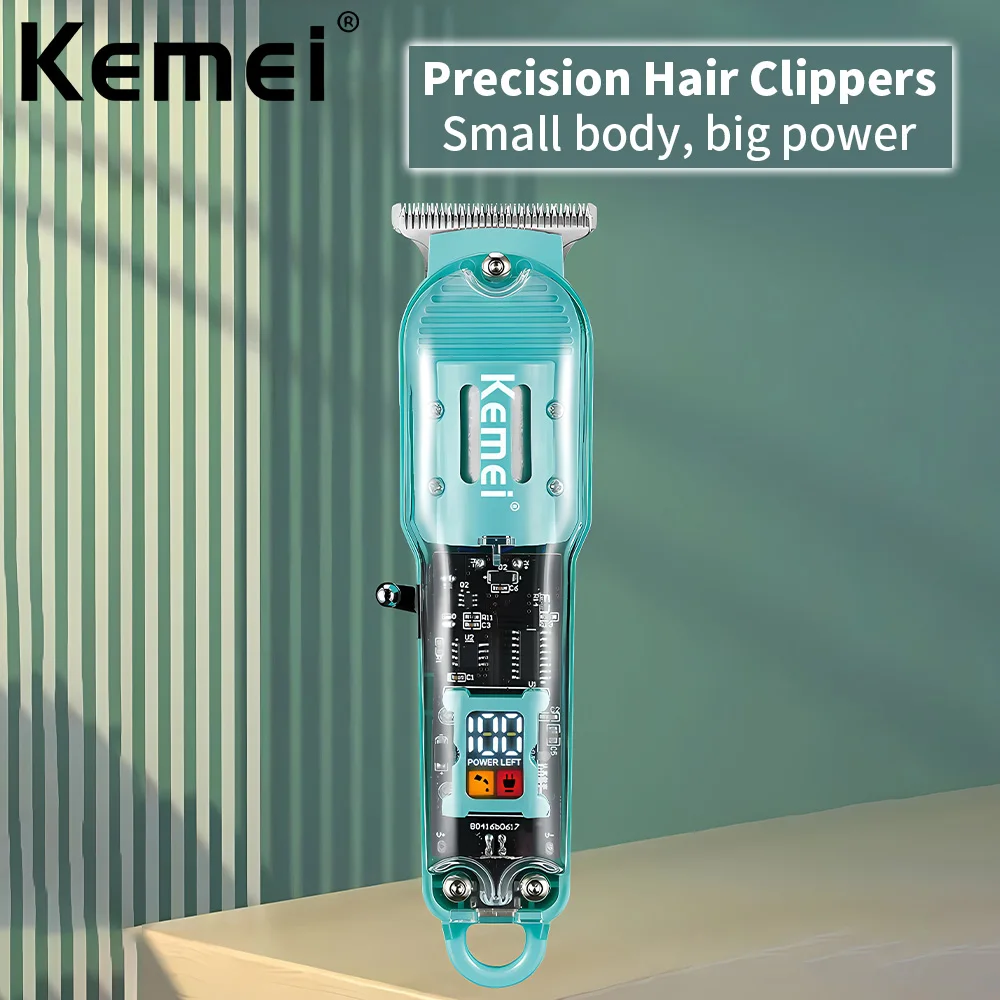Kemei Km-1133 Tagliacapelli Ricaricabile Barbiere Dissolvenza Tagliacapelli Professionale Tagliacapelli Cordless Copertura Trasparente