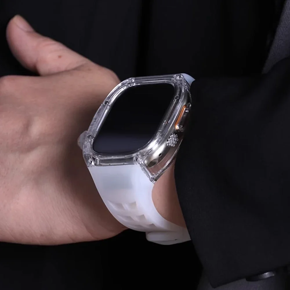 Silicone Strap For Apple Watch Ultra 2 49mm Rubber Band For iWatch Ultra Correa Watch Case Set DIY Modification Kit Bezel Sport