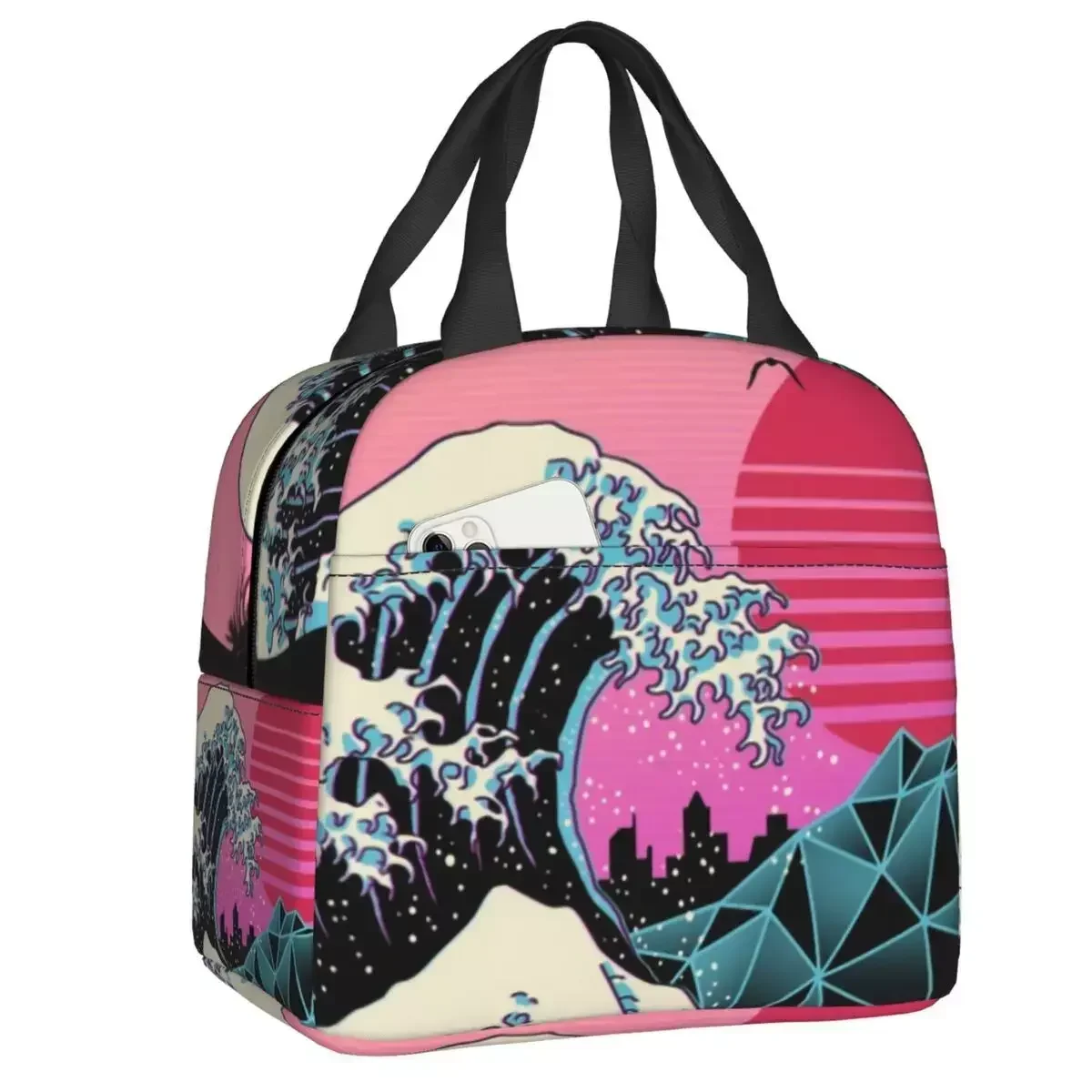 

The Great Wave Off Kanagawa Thermal Insulated Lunch Bags Women Japan Vaporwave Portable Lunch Container Multifunction Food Box