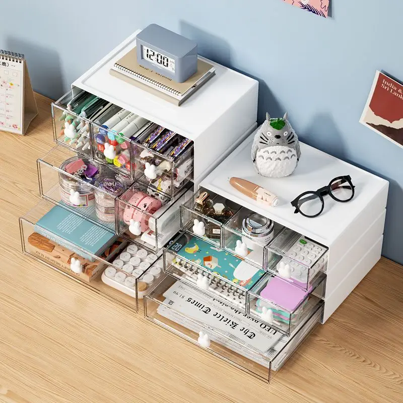 Cute Drawer Desktop Storage Box Stationery Holder Type Cosmetics Student Organizer Stationery Supplies Artifact Desk Shelving