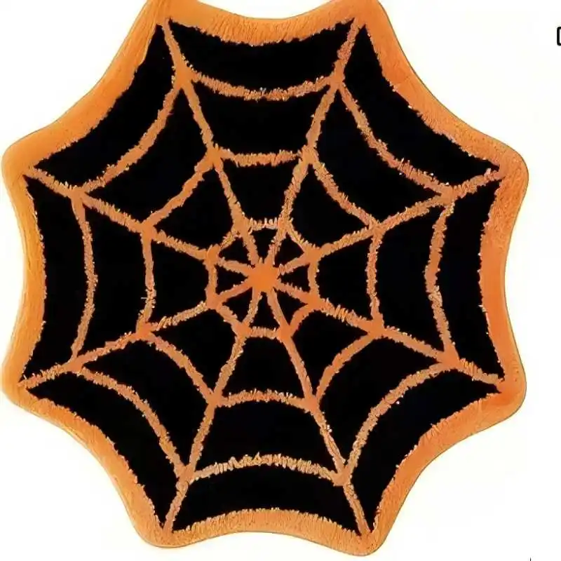 VIAKMA Halloween runder Spinnennetz-Teppich, Badezimmer, Toilette, rutschfest, saugfähig, Bodenmatte, Schlafzimmer, Nachttisch, Decke, Heimdekoration – Detail 13
