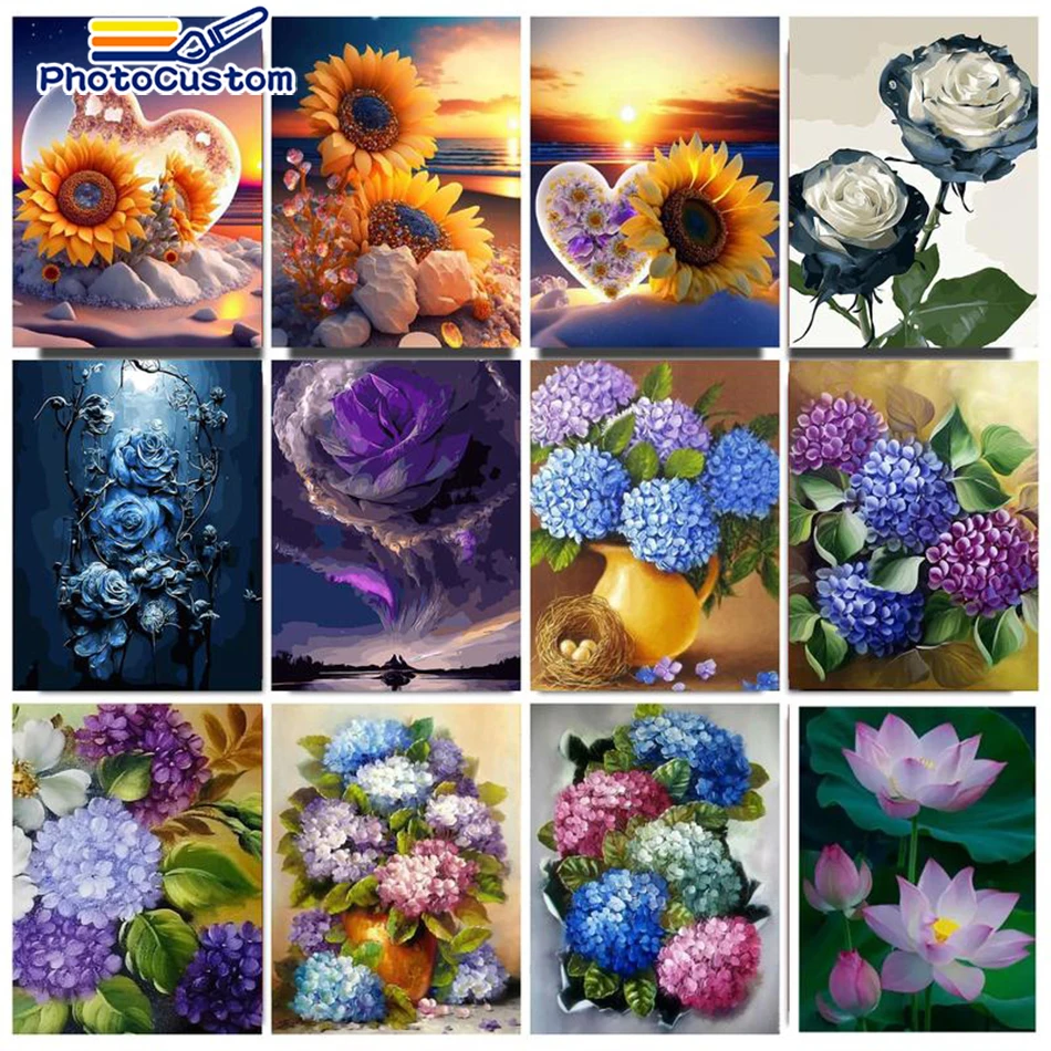 

PhotoCustom Oil Painting By Numbers Flower Diy Kit HandPainted On Canvas Picture Drawing Coloring By Number Landscape Mordern Wa