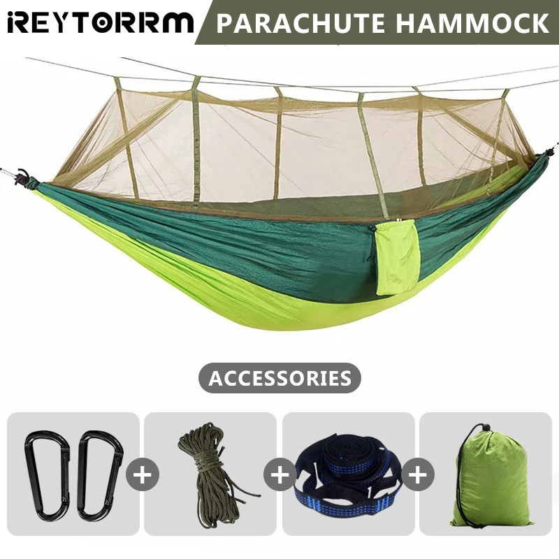 REYTORRM Camping Hammock with Net Netting Single & Double Tree Hammock Net Lightweight Nylon Portable Hammock for Backpacking