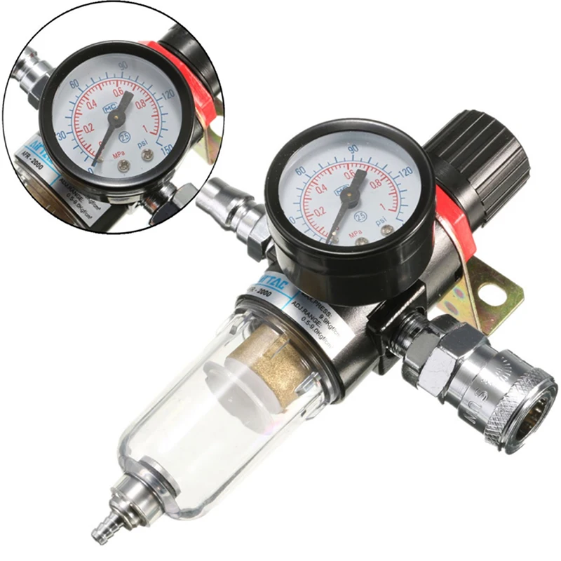 1/4'' Air Compressor Filter Water Separator Trap Tools Kit With Regulator Gauge air filters