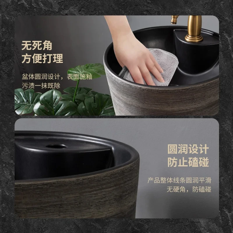 Wash Basin Retro Pedestal Washbasin Pedestal Basin One-Piece Floor-Mounted Bathroom Sink GN465TB