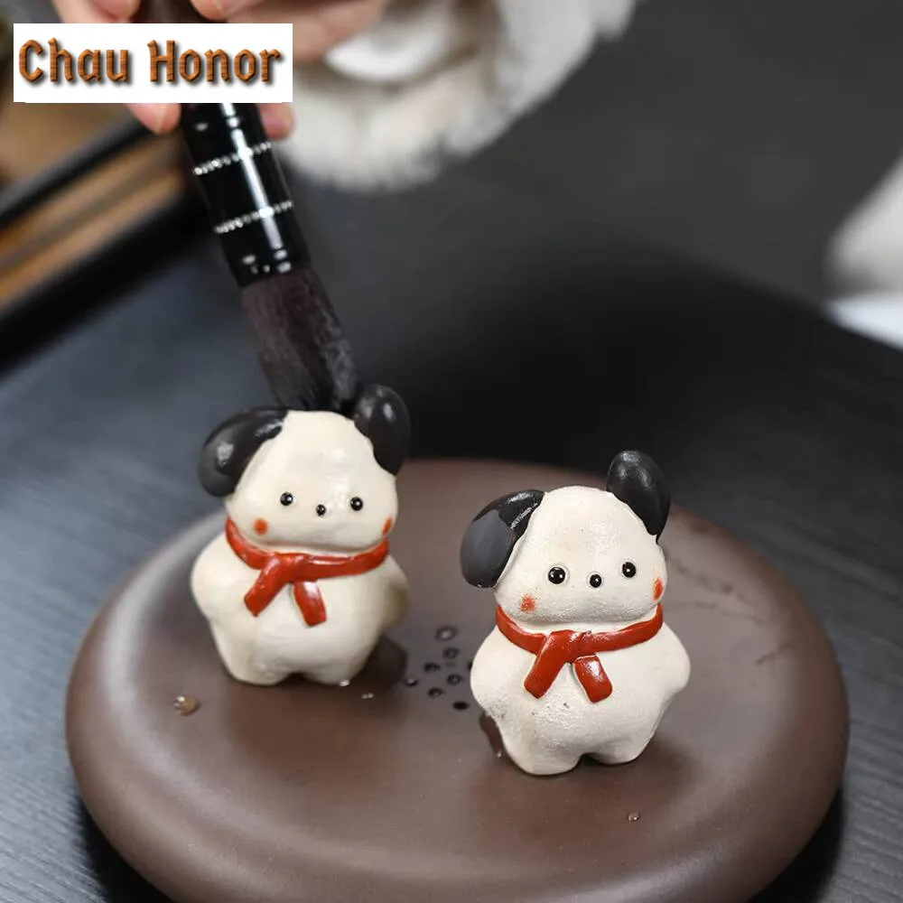 Boutique Puppy Purple Clay Tea Pet Lucky Zodiac Dog Tea Figurine Play Can Be Raised Tea Statue Tea Ceremony Cha Supplies Gift