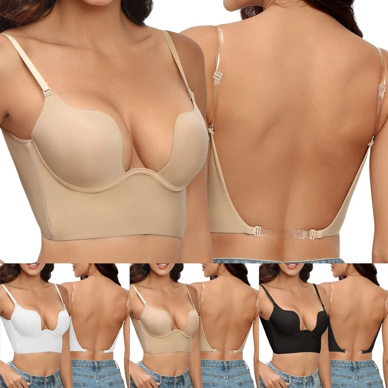 Fancy Women Non-Padded Transparents Backless Bra V-Shape Bra For