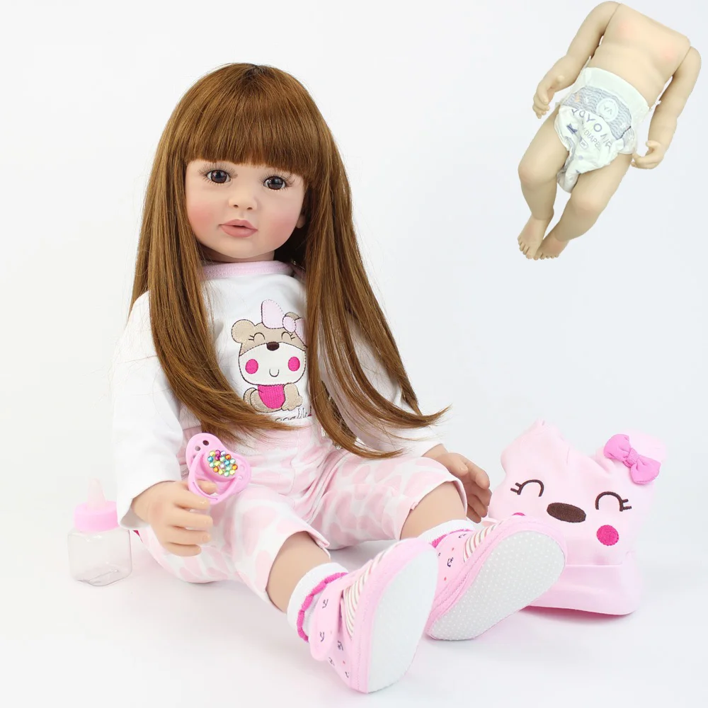 Lifelike Realistic Reborn Baby Girl Doll Toy Full Silicone Body 55 CM 22 Inch Long Hair Princess Toddler Bebe Christmas Gifts 3