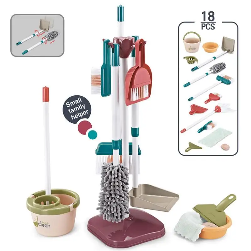 Kids Cleaning Set Pretend Play Kit Cleaning Toys Cleaning Toys Gift For Toddlers Include Broom Mop Duster Dustpan Brushes Rag 3