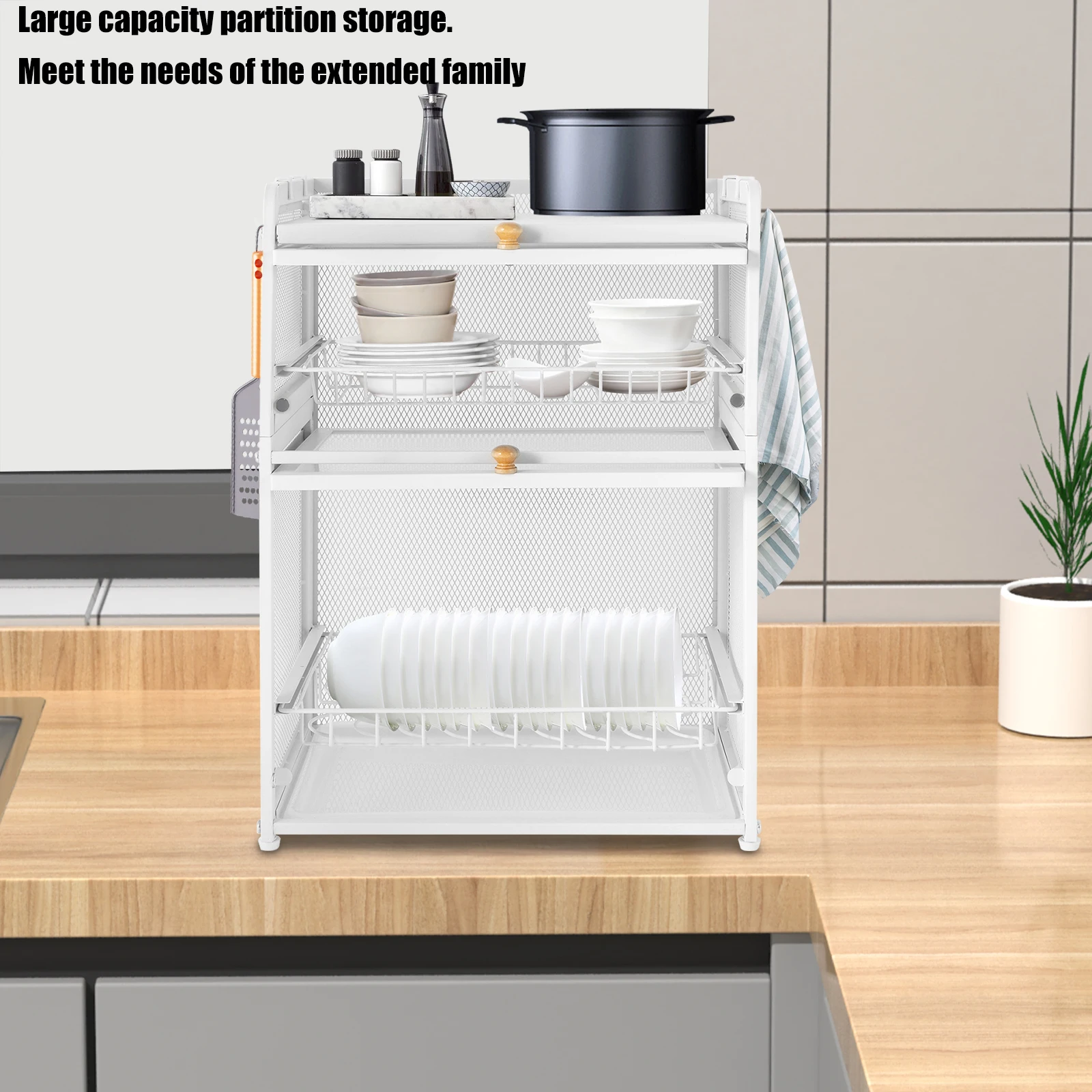 3 Tier Dish Drying Rack Modern House ware Dish Organizer Cutlery Drainer with Lid Cover Detachable Drip Tray Storage Box