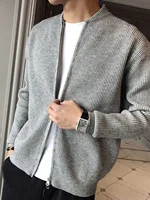 Men's Knitted Cardigan Sweater Spring Autumn 2025 Double Zipper Design Pure Color Versatile Simple Sle Faion Outerwear