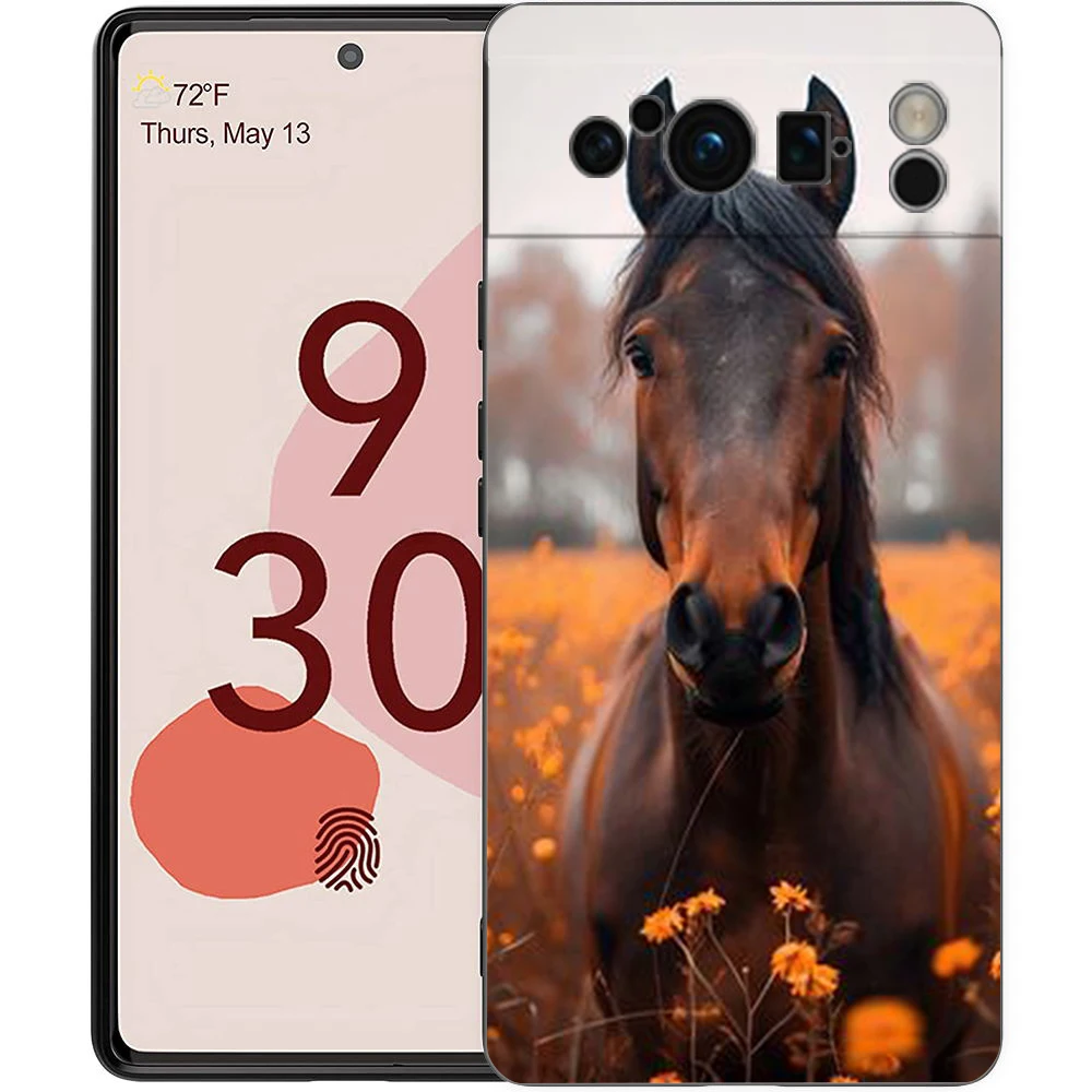 Elegant Black and White Galloping Horses Luxury TPU Phone Case