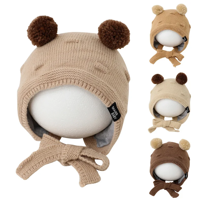 Children's Knit Hat Cute Wool Ball Baby Bonnet Autumn Winter Warm Ear Protection Pullover Cap Boys Girls Pompom Earflaps Beanies