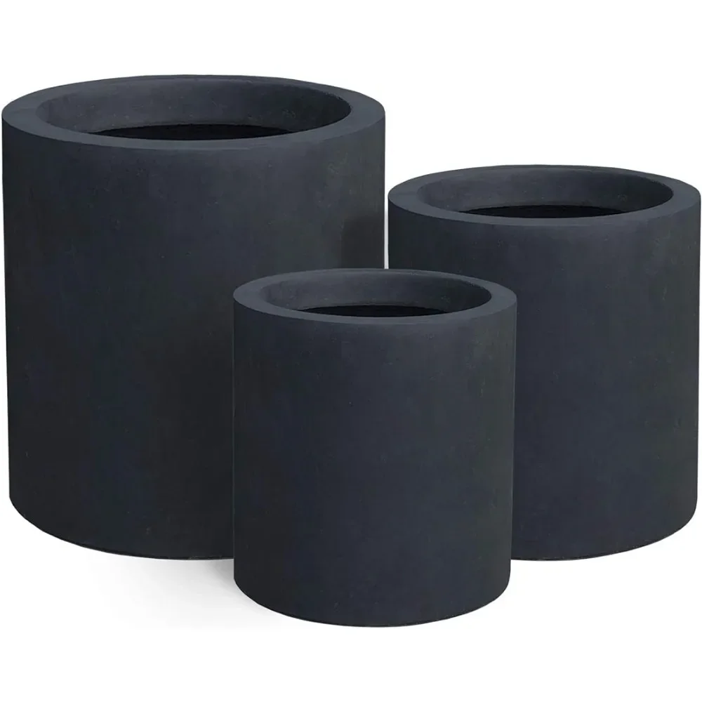 

Flower Pot 9.8",12.6",15.7"Dia Round Concrete Planter Set of 3,Style Large Cylindrical Plant Pot with Drainage Hole,Charcoal