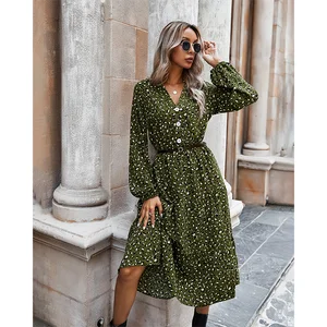 2022 Spring And Autumn Dress Women's Long Sleeve Dress Leopard Print Loose V-neck Swing Dress White Casual Fashion Suit