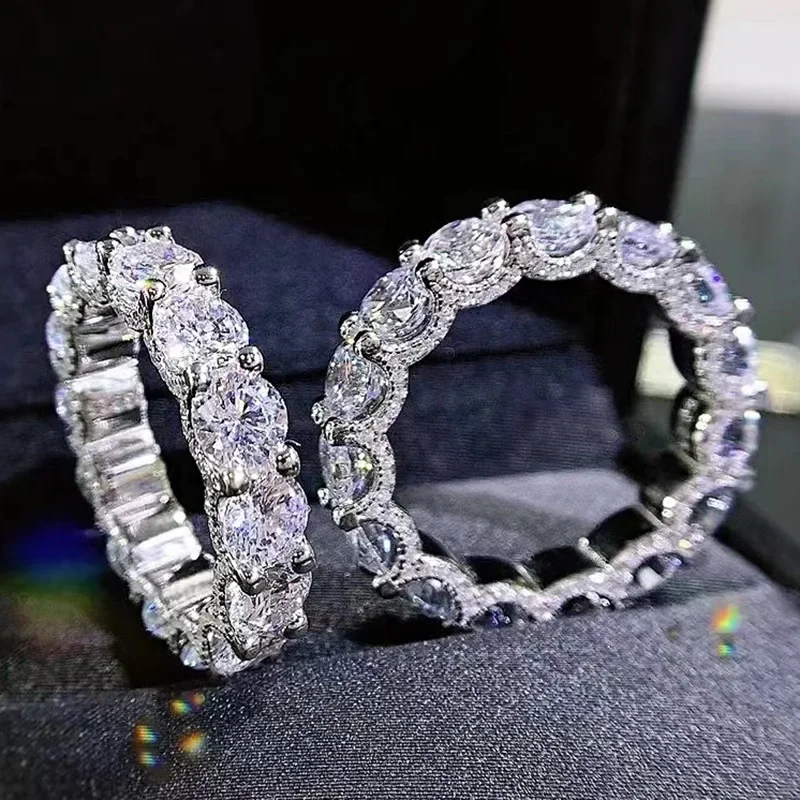 Bague en diamant Moissanite pleine d'éternité pour femme, 100% argent regardé 925, matiques de mariage, bijoux de fiançailles pour patients