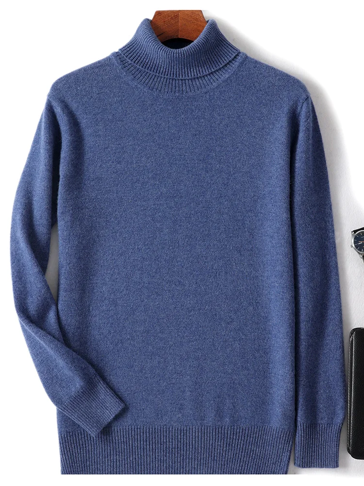 Autumn Winter Men Wool Turtleneck Pullover Long Sleeve Basic Cashmere Sweater 100% Merino Wool Knitwear Smart Casual Clothing 3