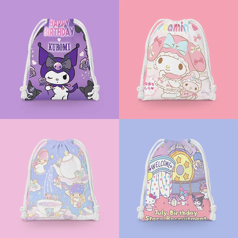 Sanrio kawaii family drawstring cartoon candy gift bag small cloth bag sundry storage bag cosmetic portable toiletry  kuromi