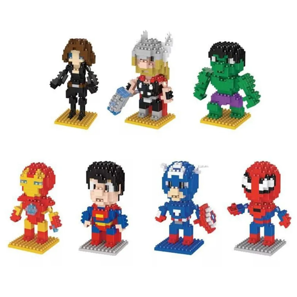 Miniso Hero Movie Building Blocks Mattoni Spiderman Thor Loki Captain Anime Mini Action Figures Teste Giocattoli Per Bambole Regali Per Bambini