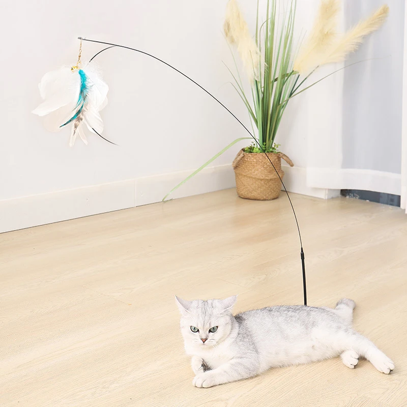 Interactive Cat Toy Funny Simulation Feather with Bell Cat Stick Toy for Kitten Playing Teaser Wand Toy Cat Supplies