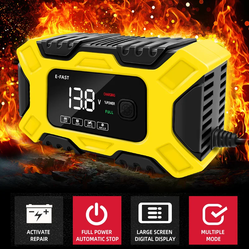 Motorcycle Cars Trucks 6A 12V Car Battery Charger Fully Automatic Starting Auxiliary Repair Charge Intelligent Fast Charging car battery accessories