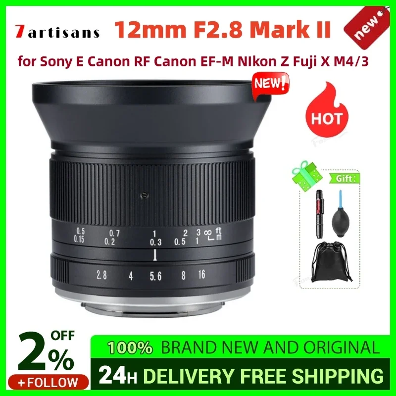 7artisans 12mm F2.8 Mark II 7artisans APS-C 슈퍼 초광각 렌즈 ( E/후지 XF/캐논 EOS-M RF 마운트, 최대 100mm) ° 광각