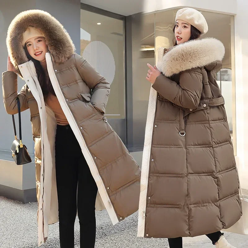 2024 Winter New Down Cotton Parkas Jacket Women's X-Long Faux Fur Collar Padded Jacket Thick Loose Large Size Padded Jacket winter 2021 new women s korean version of ins loose and thick over the knee down cotton padded jacket long cotton padded jacket