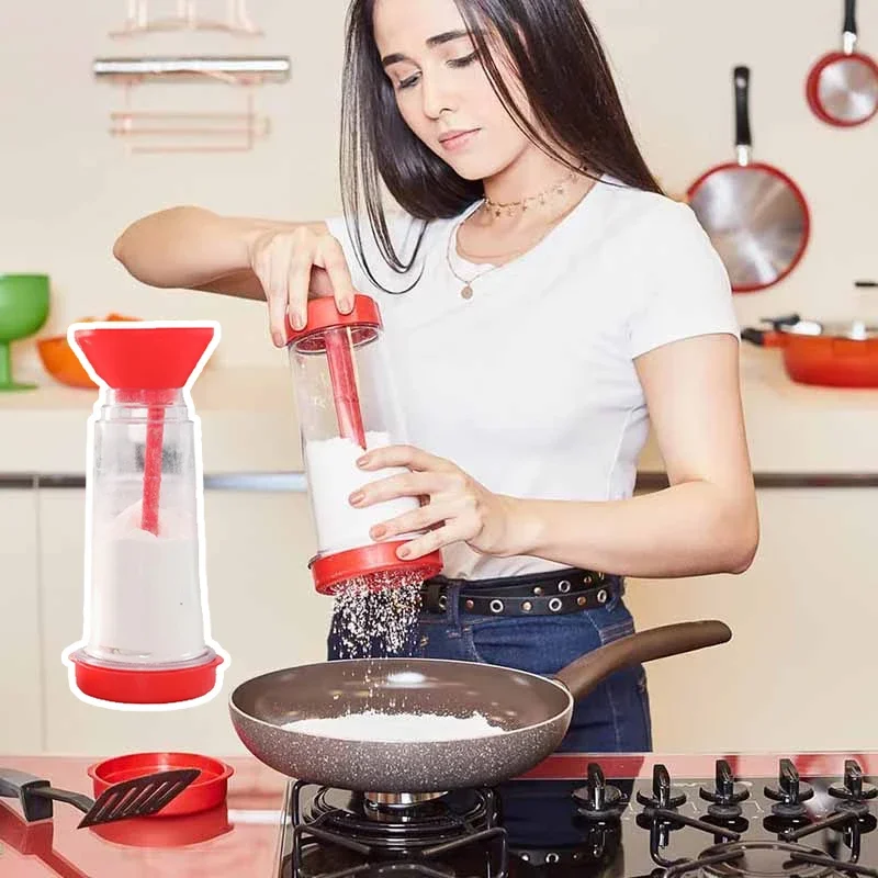 Handheld Flour Sieve Cup Rotating Flour Mixer Household Kitchen Utensils Pastry Baking Tools Plastic Semi-Automatic Sieve flour sifter powder sieve