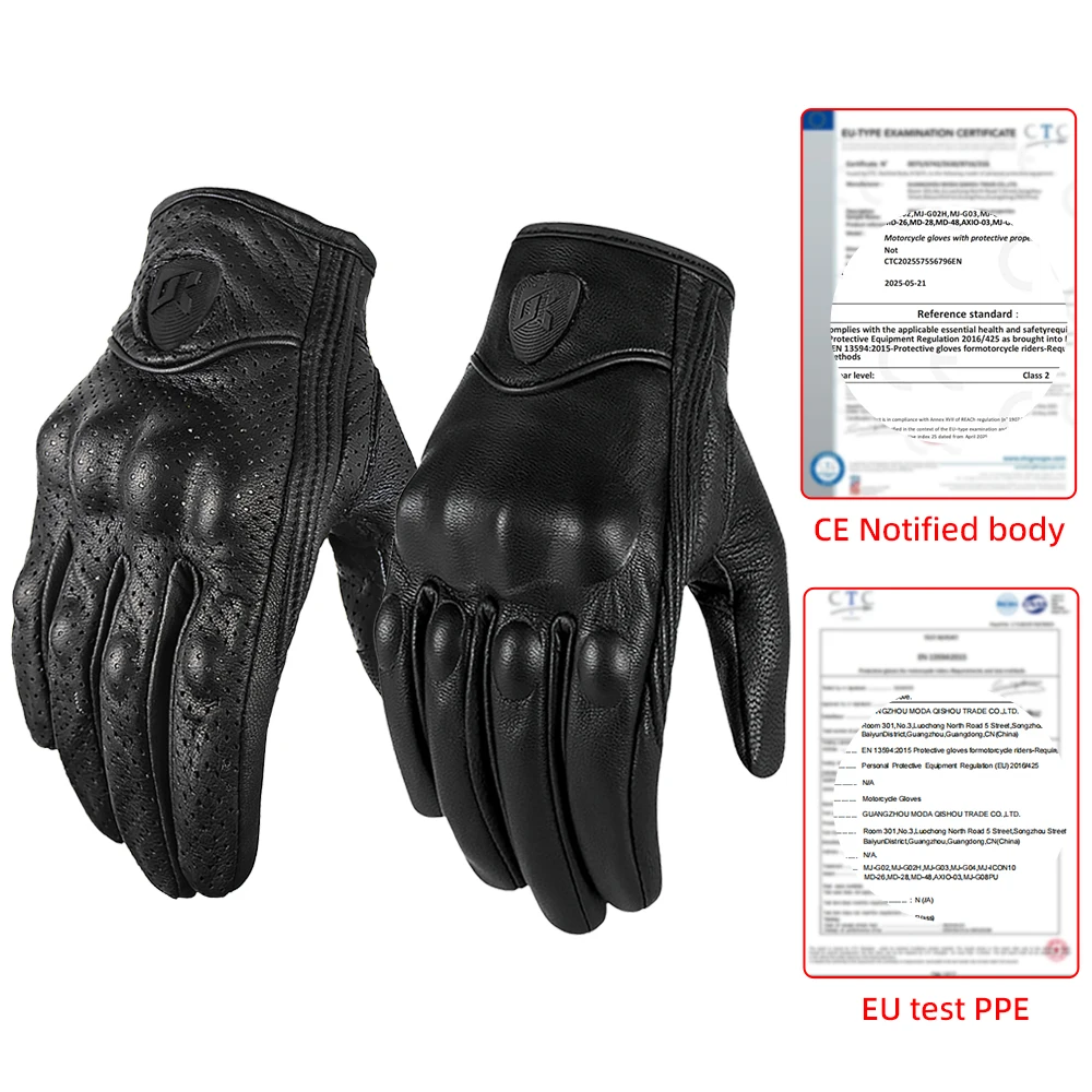 Retro Leather Motorcycle Gloves Comfortable Wear-Resistant Motocross Gloves Full Finger Protection Moto