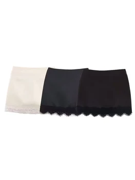 Summer Lace Patchwork Satin Skirt For Women High Waist Fashion Casual Splice Mini Skirts 2026 New Simple Elegant Commuting Skirt