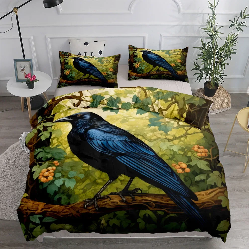 Floral Garden Gothic Raven Duvet Cover Set King Queen Double Full Twin Single Size Bed Linen Set