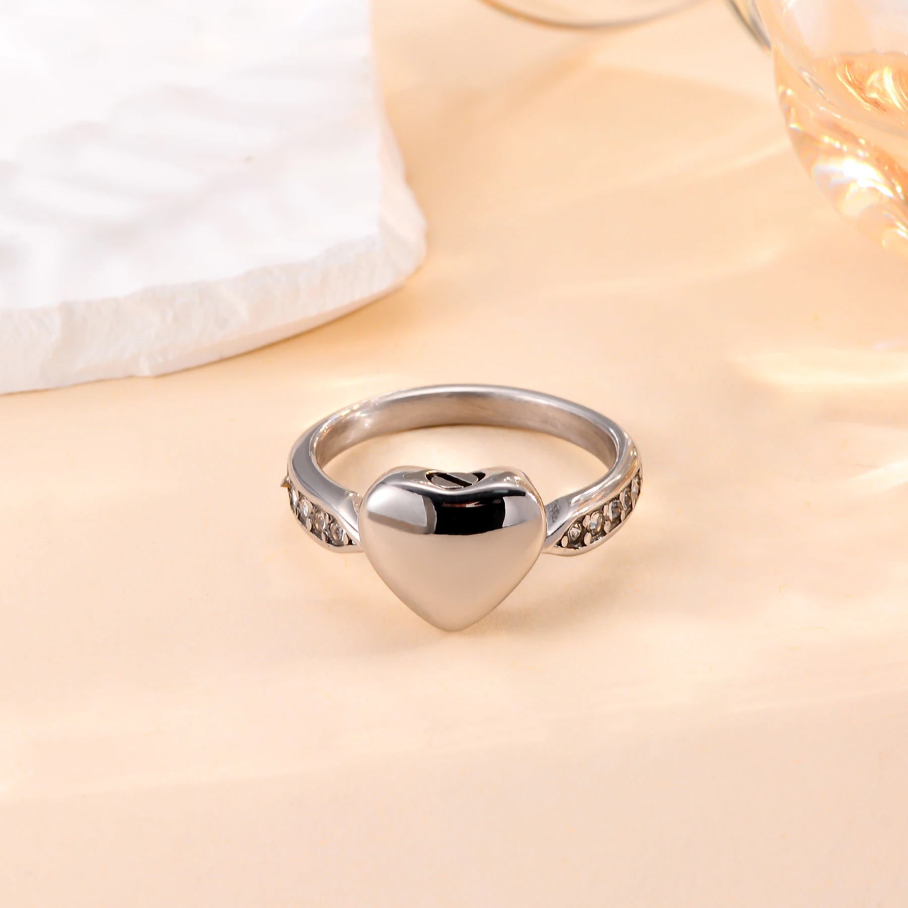 Feuerbestattung Schmuck Kristall Herz Feuerbestattung Ring für Asche Andenken Finger Urnen Größe 6/7/8/9/10 Engravable Edelstahl Ring – Detail 5