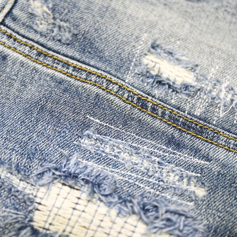 Men Jeans Ripped Jeans Ripped Patchwork Jeans Autumn Winter Men's Straight Slim Ripped Hole Patch Vintage Distressed Fashion Splicing Denim Pants Streetwear