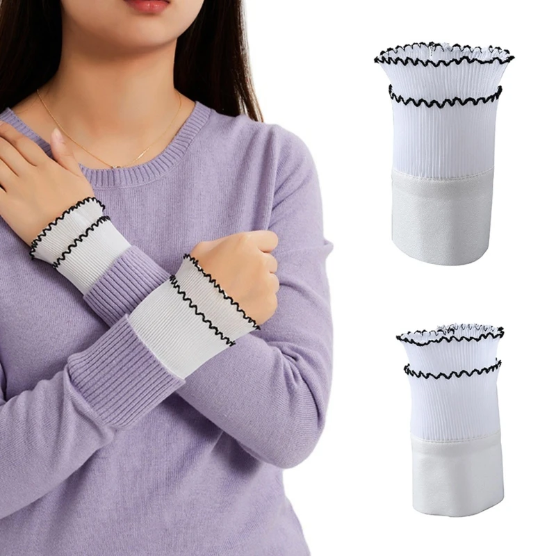 

Bride Wedding Dress Fake Sleeve Pleated Decorative Wrist Cuffs for Girls Shirt