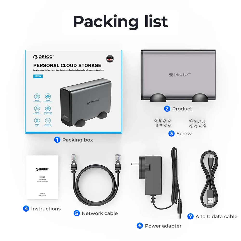 ORICO 3.5" inch SATA SSD HDD Storage Box NAS Network Smart Backup Hard Drive Enclosure Remote Access House Personal Cloud Server