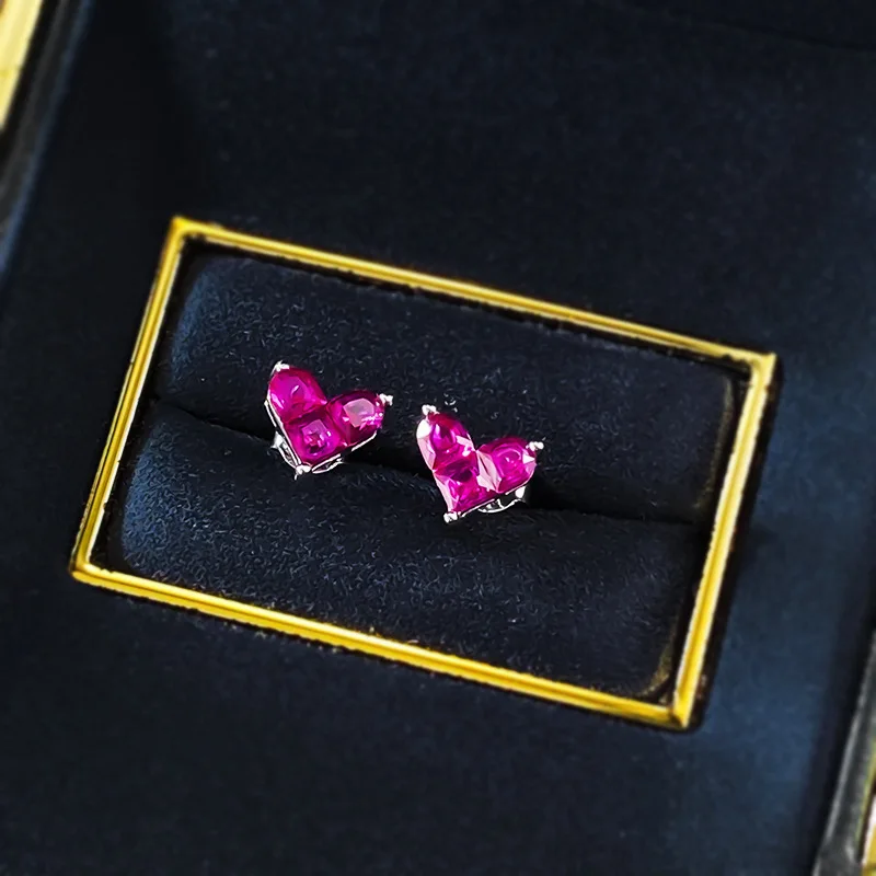 Neue Mode-Schmuckstücke Elegante Kompakte Mini 925 Sterling Silber Rote Herzförmige Kristall-Ohrstecker für Damen E092 – Detail 6