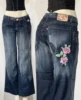 Classic Washed Solid Baggy Jeans High Street Pocket Embroidery Flower Design Wide Leg Pants Y2k Fashionable Flare Jeans 1