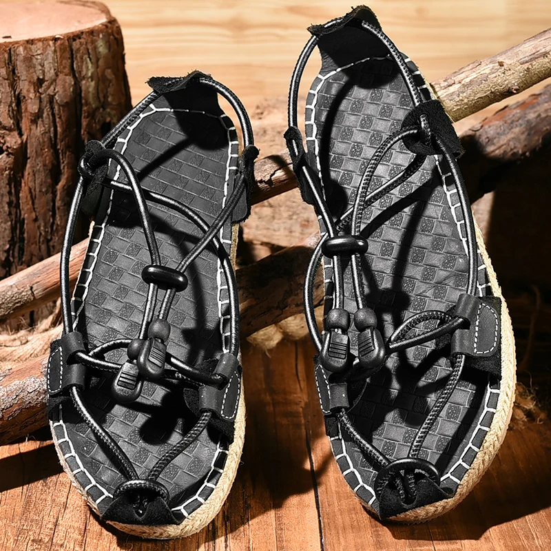 Sandalias de estilo callejero para hombre, zapatillas planas romanas con personalidad, transpirables, de secado rápido, para playa y ocio, para verano - Imagen 5