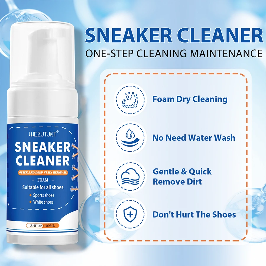 3.4fl.oz Sneaker Cleaner White Shoe Decontamination Whitening Foam Mousse Leather Shoe Dirt and Yellow Stain Clean Care Products 4