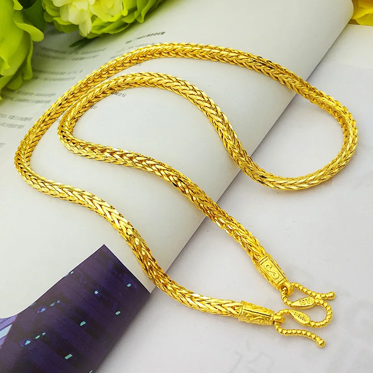 18k Yellow Gold Snake Bone Necklaces Pendant for Men Sand Gold Necklace Pendant Clavicle Fine Jewelry Wedding Birthday Gifts