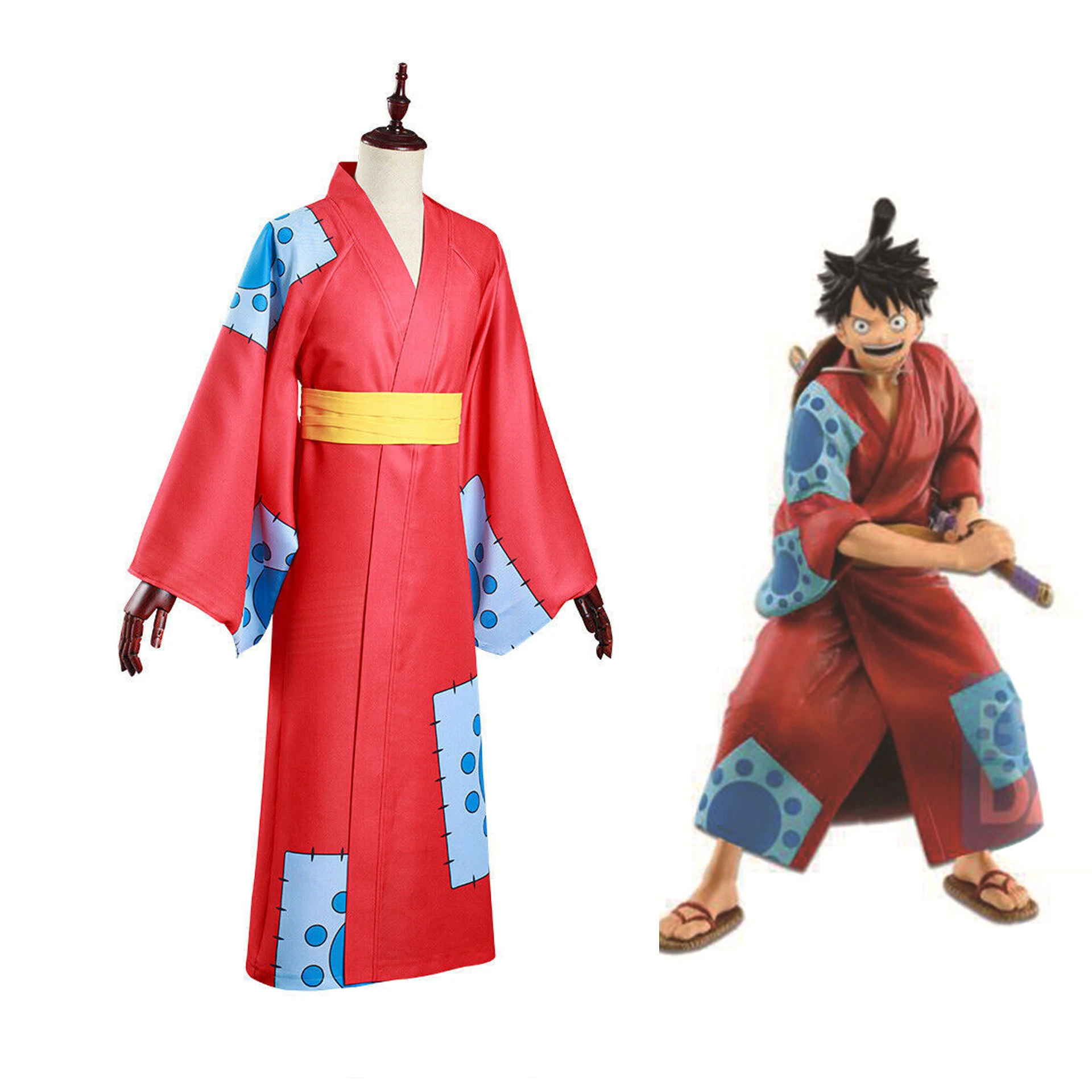 Аниме-костюм цельное изделие деревенская обезьяна ВАО D. Кимоно Luffy для косплея